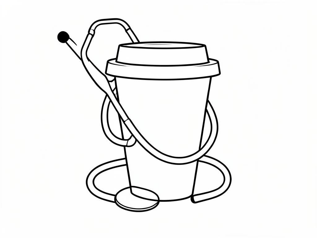 Line drawing of a stethoscope curled around a coffee cup